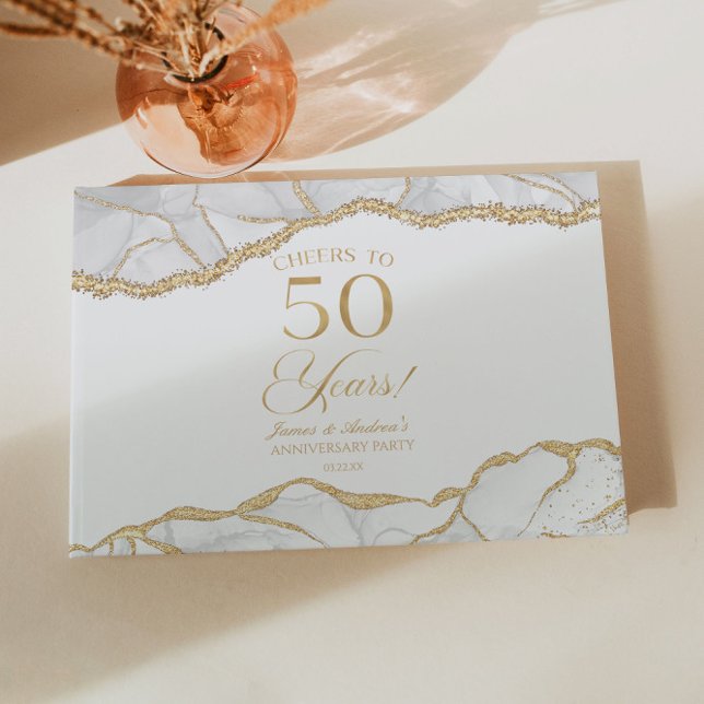 Libro De Visitas White Gold Agate 50th Wedding Anniversary Party (Subido por el creador)
