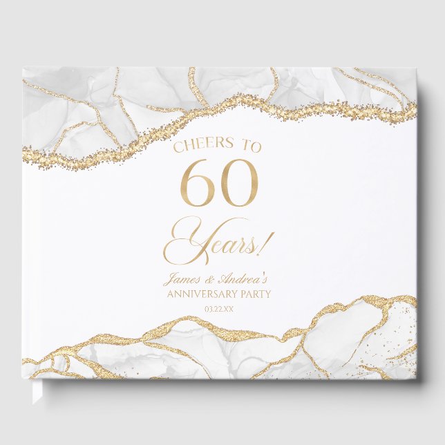Libro De Visitas White Gold Agate 60th Wedding Anniversary Party (Anverso)