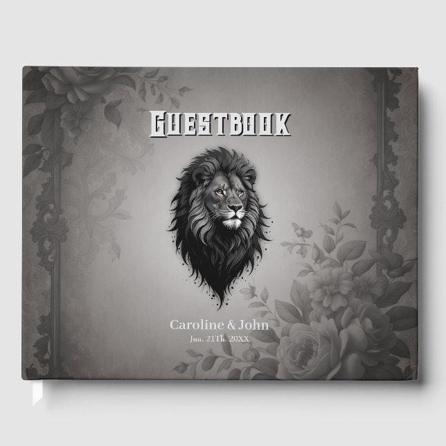 Libro De Visitas Wild Grace: impresionante retrato de un león (Anverso)