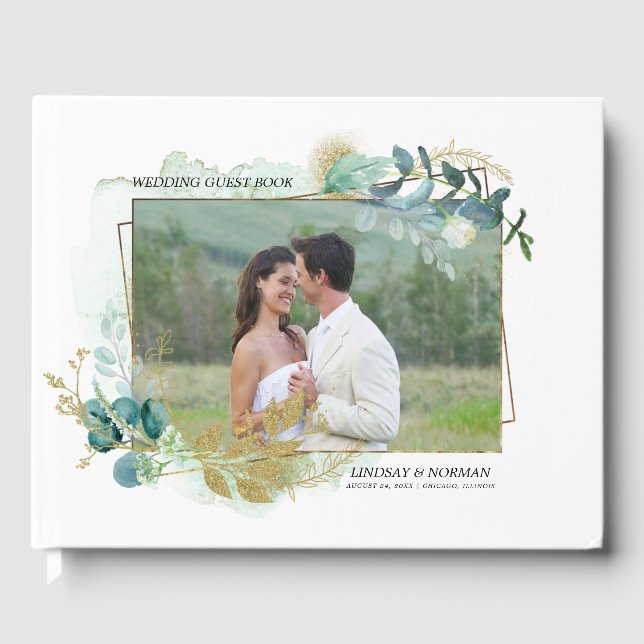 Libro De Visitas Wild Meadow | Botánica verde | Boda fotográfico (Anverso)