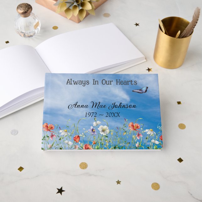 Libro De Visitas Wildflower Border With Butterfly Memorial Service (Anverso Abierto)