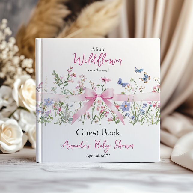 Libro De Visitas Wildflower Floral Girl Pink Bow Baby Shower (Subido por el creador)
