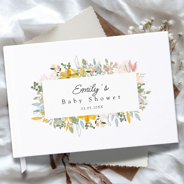 Libro De Visitas Wildflower Garden Charm | Baby Shower (Wildflower Garden Charm | Custom Baby Shower Guest Book with your Name & Date.)