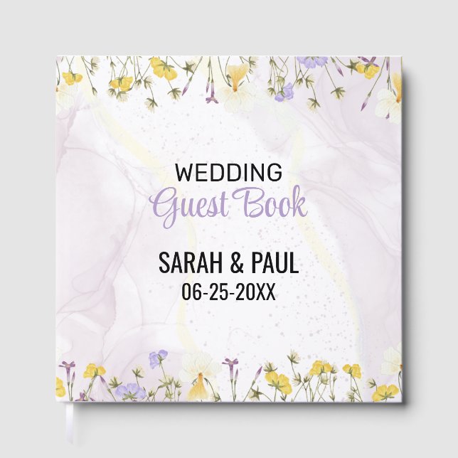 Libro De Visitas Wildflower Lavender And Yellow Floral Wedding (Anverso)