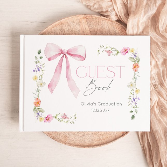 Libro De Visitas Wildflower Pink Bow Graduation party (Subido por el creador)