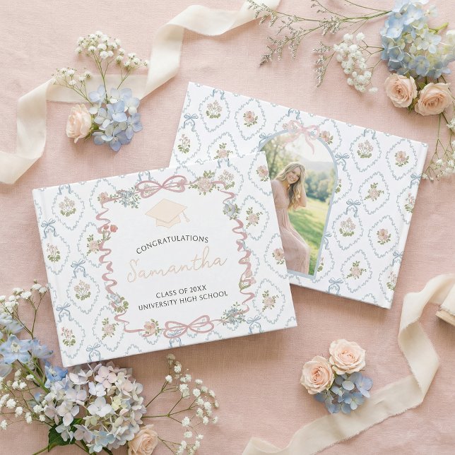 Libro De Visitas Wildflower Pink Bow Graduation Party  (Subido por el creador)