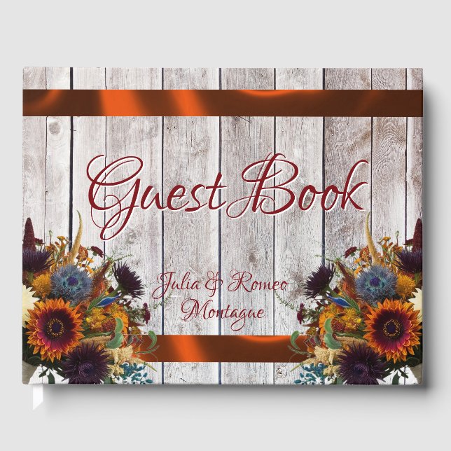 Libro De Visitas Wildflowers, Ribbon & Heart Wedding - Copper (Anverso)