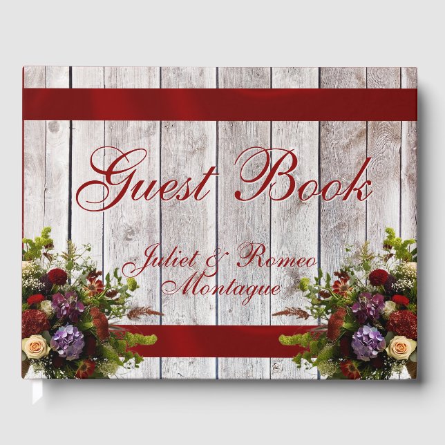 Libro De Visitas Wildflowers, Ribbon & Heart Wedding - Red (Anverso)