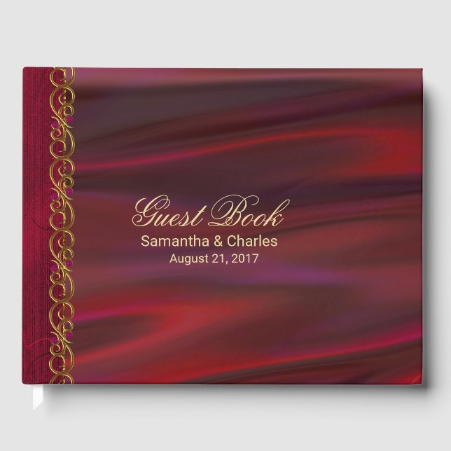 Libro De Visitas Wine Red Satin Look Boda Guest Book (Anverso)