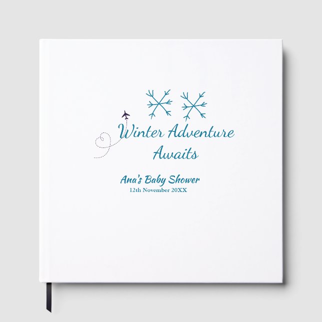 Libro De Visitas Winter Adventure awaits baby shower blue snowflake (Anverso)