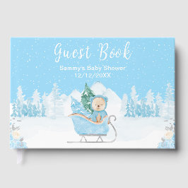 Libro De Visitas Winter Bear Blue Sleigh Baby Shower