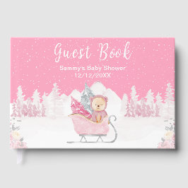 Libro De Visitas Winter Bear Pink Sleigh Baby Shower