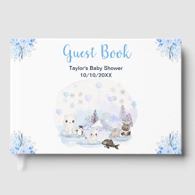 Libro De Visitas Winter Wonderland Arctic Animals Baby Shower (Anverso)