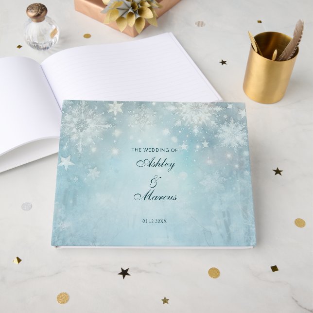 Libro De Visitas Winter Wonderland Snowflake Boda (Anverso Abierto)