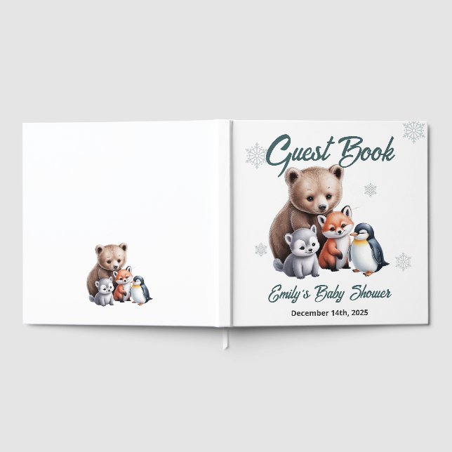 Libro De Visitas Winter Woodland Animals Baby Shower Guest Book (Lleno)