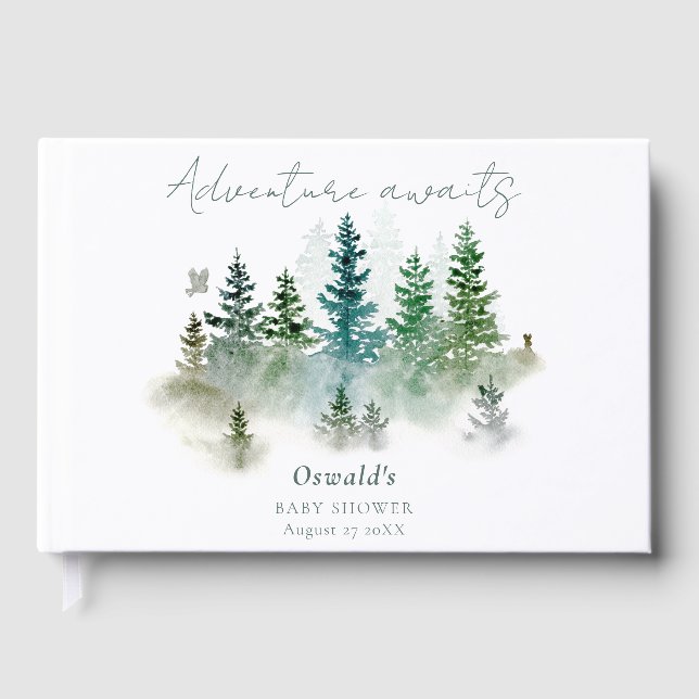 Libro De Visitas Woodland Adventure Awaits Watercolor Baby Shower (Anverso)