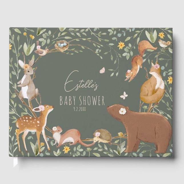 Libro De Visitas Woodland Animals Forest Friends Baby Shower (Anverso)