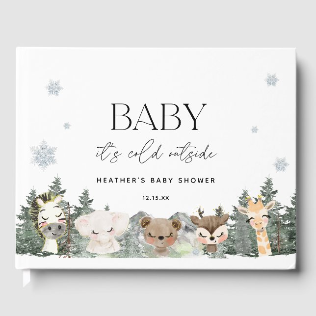 Libro De Visitas Woodland Baby It's Cold fuera de Baby Shower (Anverso)