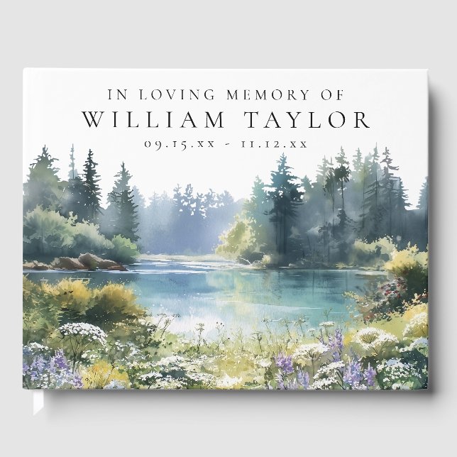 Libro De Visitas Woodland Floral Lake In Loving Memory Funeral (Anverso)
