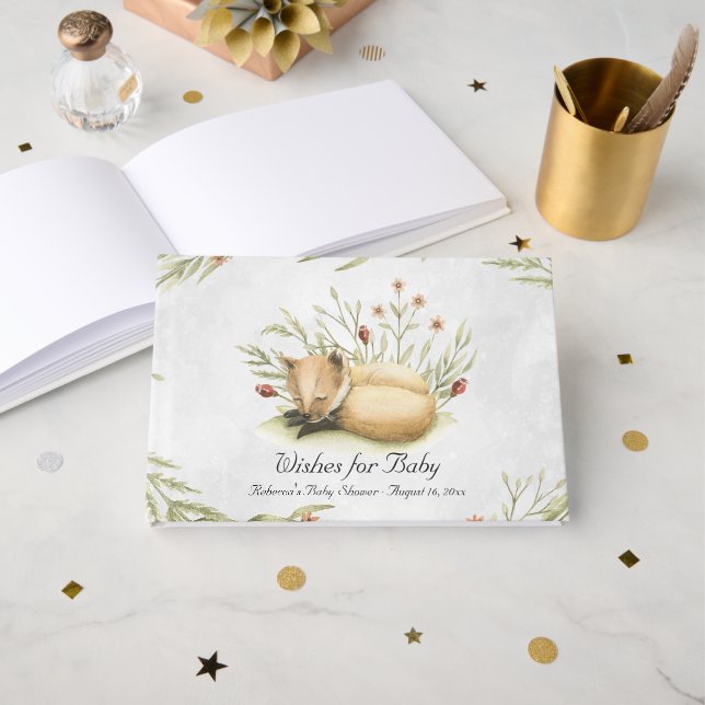 Libro De Visitas Woodland Fox | Baby Shower de animales de bosque (Anverso Abierto)