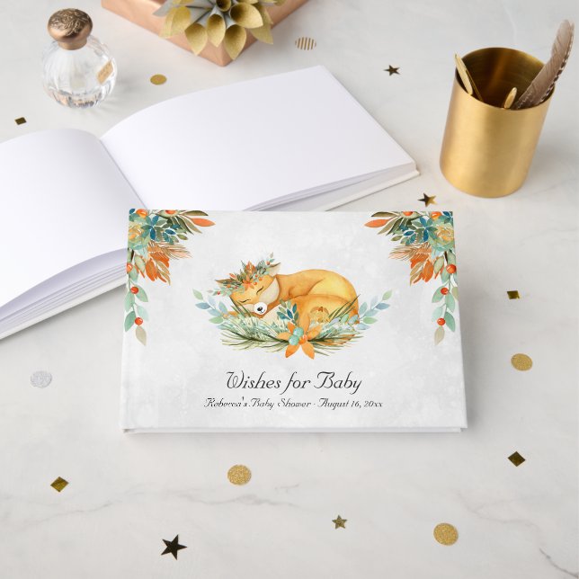 Libro De Visitas Woodland Fox | Baby Shower de animales de bosque (Anverso Abierto)
