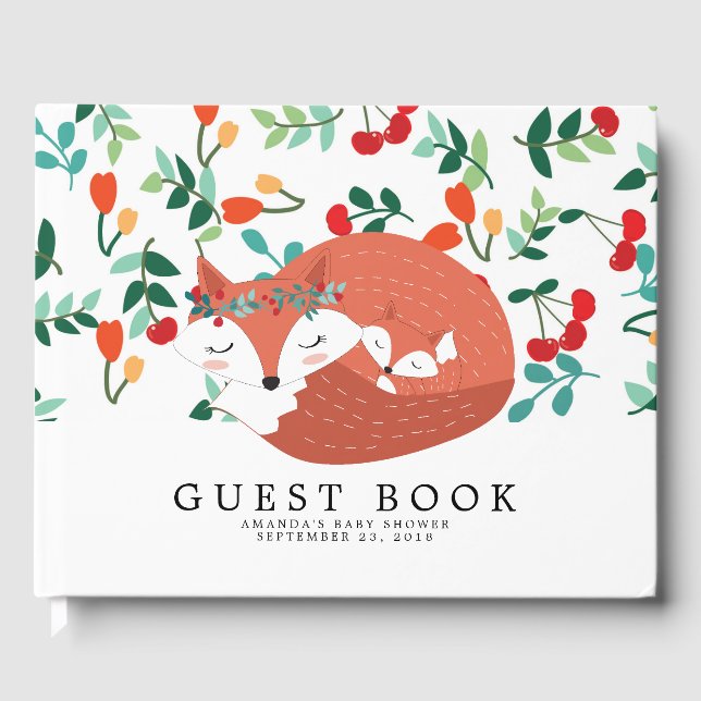 Libro De Visitas Woodland Fox Baby Shower Guest Book (Anverso)