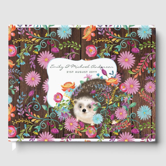Libro De Visitas Woodland Hedgehog Guest Book Rustic Cute (Anverso)