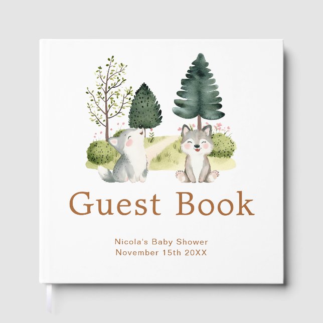 Libro De Visitas Woodland Wolf Baby Shower (Anverso)
