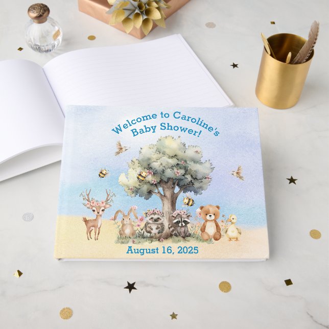 Libro De Visitas Woodlands Wildlife Baby Shower Guest Book (Anverso Abierto)