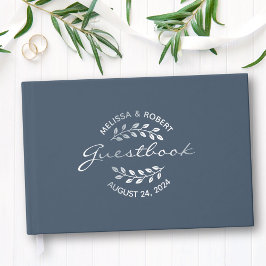 Libro De Visitas Wreath de Relieve metalizado plateado en Boda azul