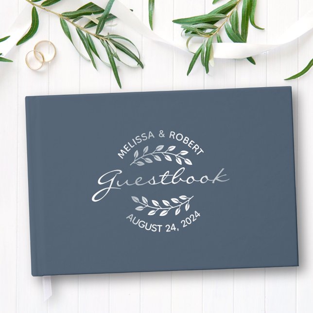 Libro De Visitas Wreath de Relieve metalizado plateado en Boda azul (Subido por el creador)