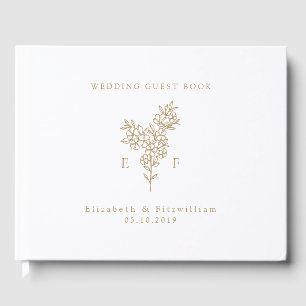 Libro De Visitas Wreath monograma simple de cerezo de oro