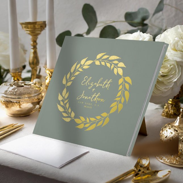 Libro De Visitas Wreath of Leaves Wedding Sage Green Gold ID1056 (Subido por el creador)