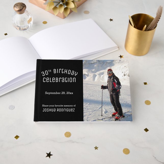 Libro De Visitas Your Photo Modern Black White 30th Birthday Party (Anverso Abierto)