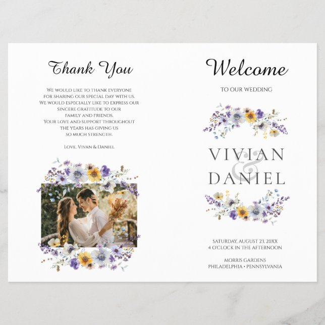 Libro del programa de casamiento de flores silvest (Frente)