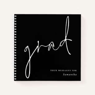 Libro Grad White Script Black Graduation Guest