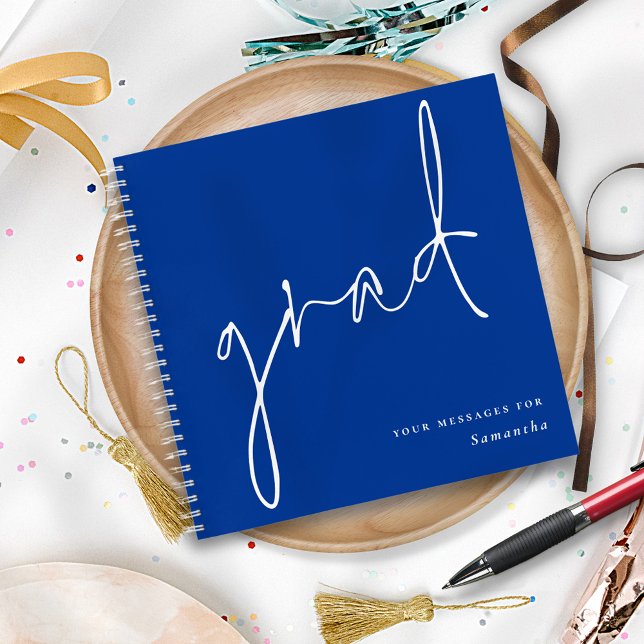 Libro Grad White Script Blue Graduation Guest Book (Subido por el creador)