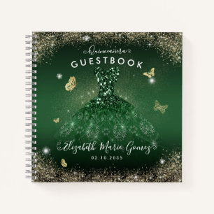 Libro Guestbook de Quinceanera de oro verde de esm