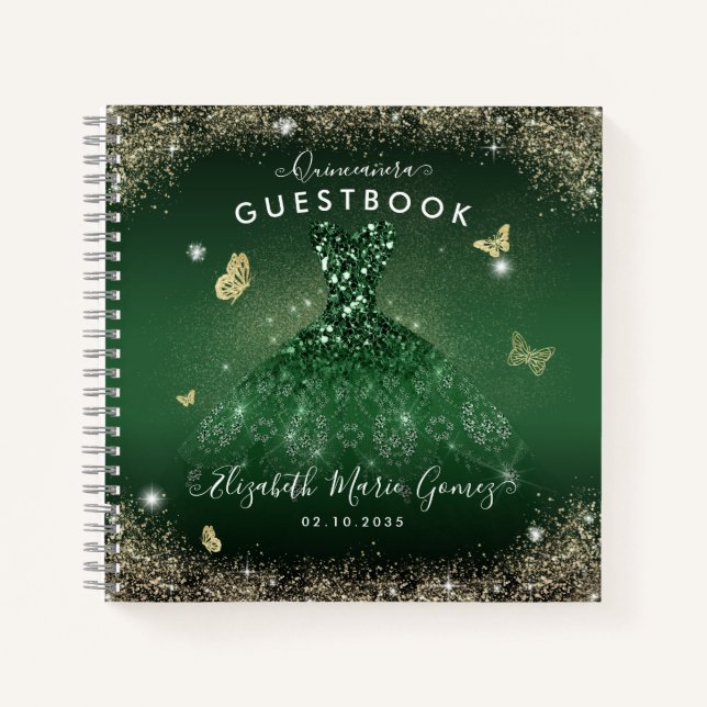 Libro Guestbook de Quinceanera de oro verde de esm (Anverso)