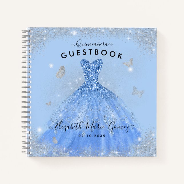 Libro Guestbook de Quinceanera Gown Gown Gown Blue (Anverso)