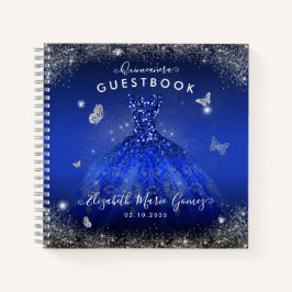 Libro Guestbook de Quinceanera, vestido gris azul 