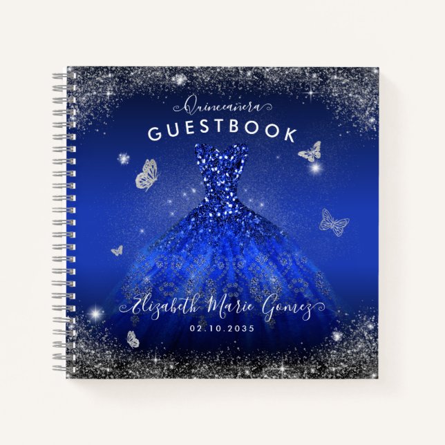 Libro Guestbook de Quinceanera, vestido gris azul  (Anverso)
