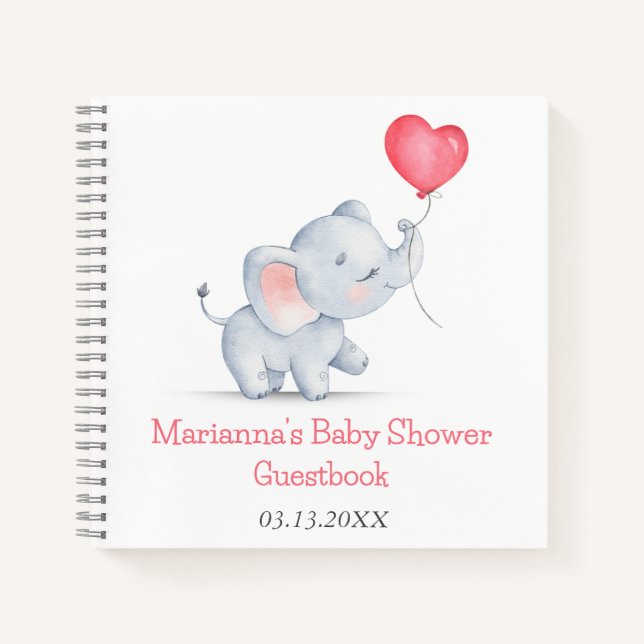 Libro Guestbook Simple Elephant & Heart Balloon (Anverso)