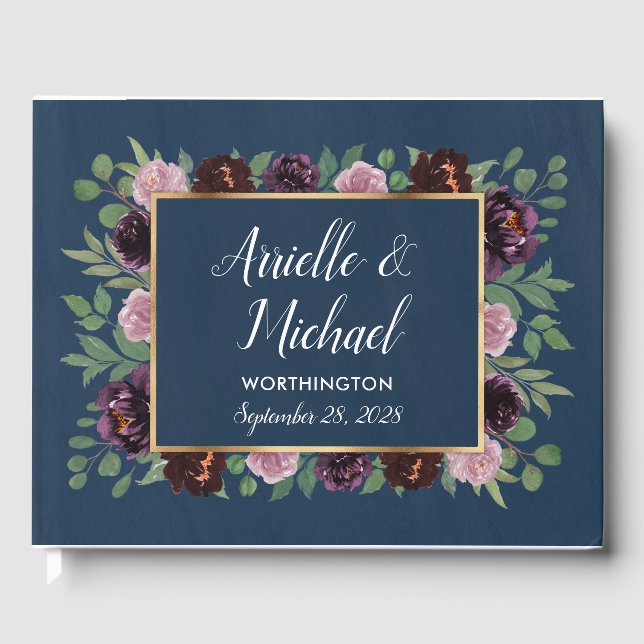 Libro invitado de Boda de Mauve and Navy Blue Gold (Anverso)