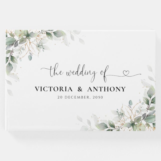 Libro invitado del Boda Eucalyptus Gold Floral Gre (Anverso)