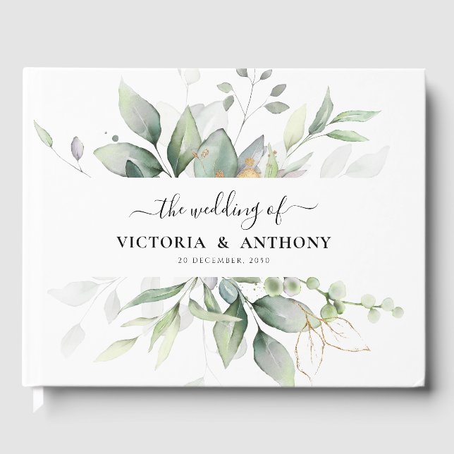 Libro invitado del Boda Eucalyptus Leaf Greenery (Anverso)