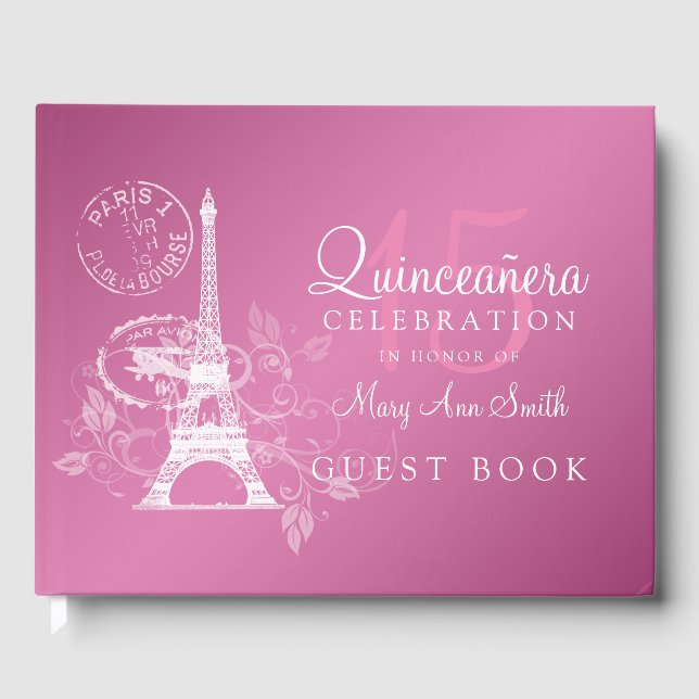 Libro Invitado Quinceanera Fiesta Paris Pink (Anverso)