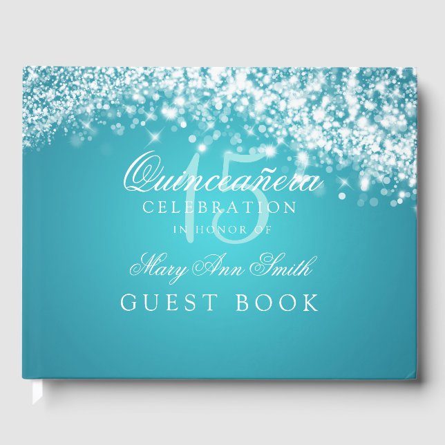 Libro Invitado Quinceanera Sparkling Wave Turquois (Anverso)