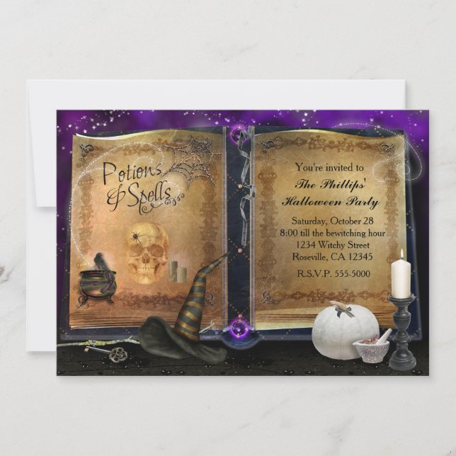 LIBRO MAGIC Halloween Invitación para bruja #2 (Anverso)
