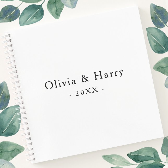 Libro minimalista de Bodas | Blanco negro (Uniquely Personalize with the Bride and Groom's Names. Add Custom Year.)